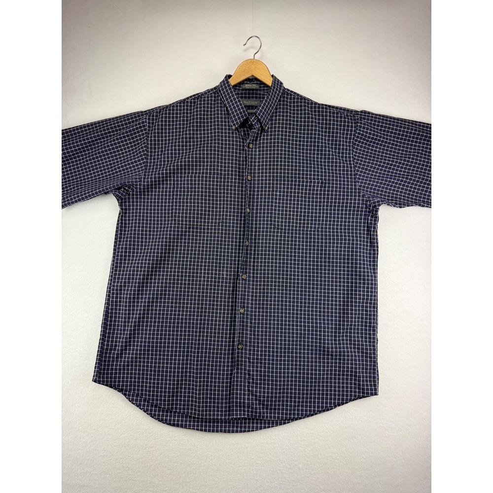 Van Heusen Shirt Mens XL Tall Blue White Grid Check Wrinkle Free Short Sleeve